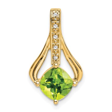 14k 7mm Cushion Peridot and Diamond Pendant Fits up to 4mm Fancy Omega Only