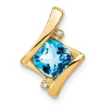 14k 6mm Cushion Blue Topaz and Diamond Chain Slide