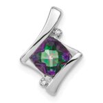14k White Gold 6mm Cushion Mystic Fire Topaz and Diamond Pendant