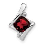 14k White Gold 6mm Cushion Garnet and Diamond Chain Slide