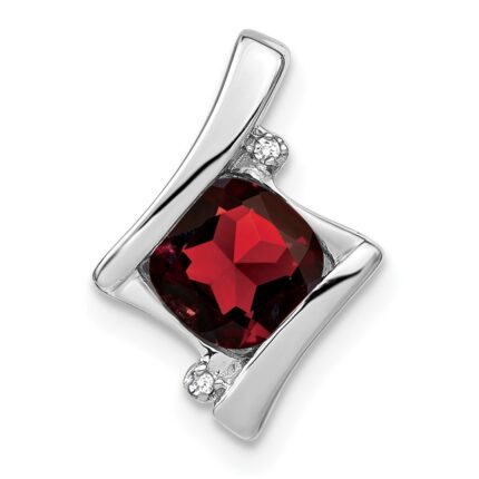 14k White Gold 6mm Cushion Garnet and Diamond Chain Slide