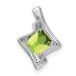 14k White Gold 6mm Cushion Peridot and Diamond Chain Slide - Image 4