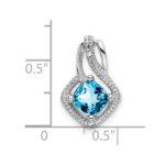 14k White Gold 6mm Cushion Blue Topaz and Diamond Chain Slide - Image 3