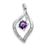 14k White Gold 5mm Cushion Amethyst and Diamond Leaf Chain Slide