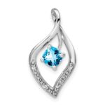 14k White Gold 5mm Cushion Blue Topaz and Diamond Leaf Chain Slide