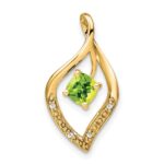 14k 5mm Cushion Peridot and Diamond Leaf Chain Slide