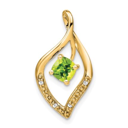 14k 5mm Cushion Peridot and Diamond Leaf Chain Slide