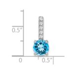 14k White Gold 7mm Round Blue Topaz and Diamond Chain Slide - Image 3