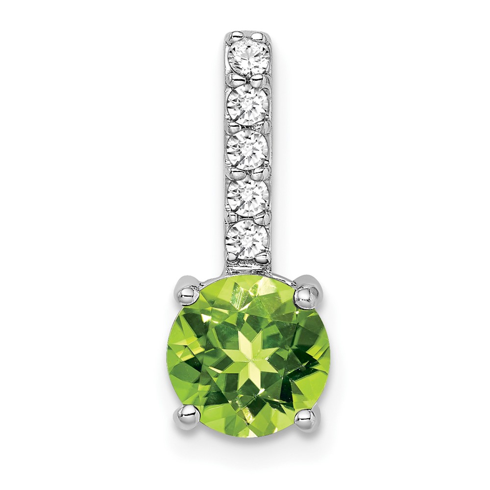 PM7036-PE-013-WA.jpg 14k White Gold 7mm Round Peridot and Diamond Chain Slide - Image 1