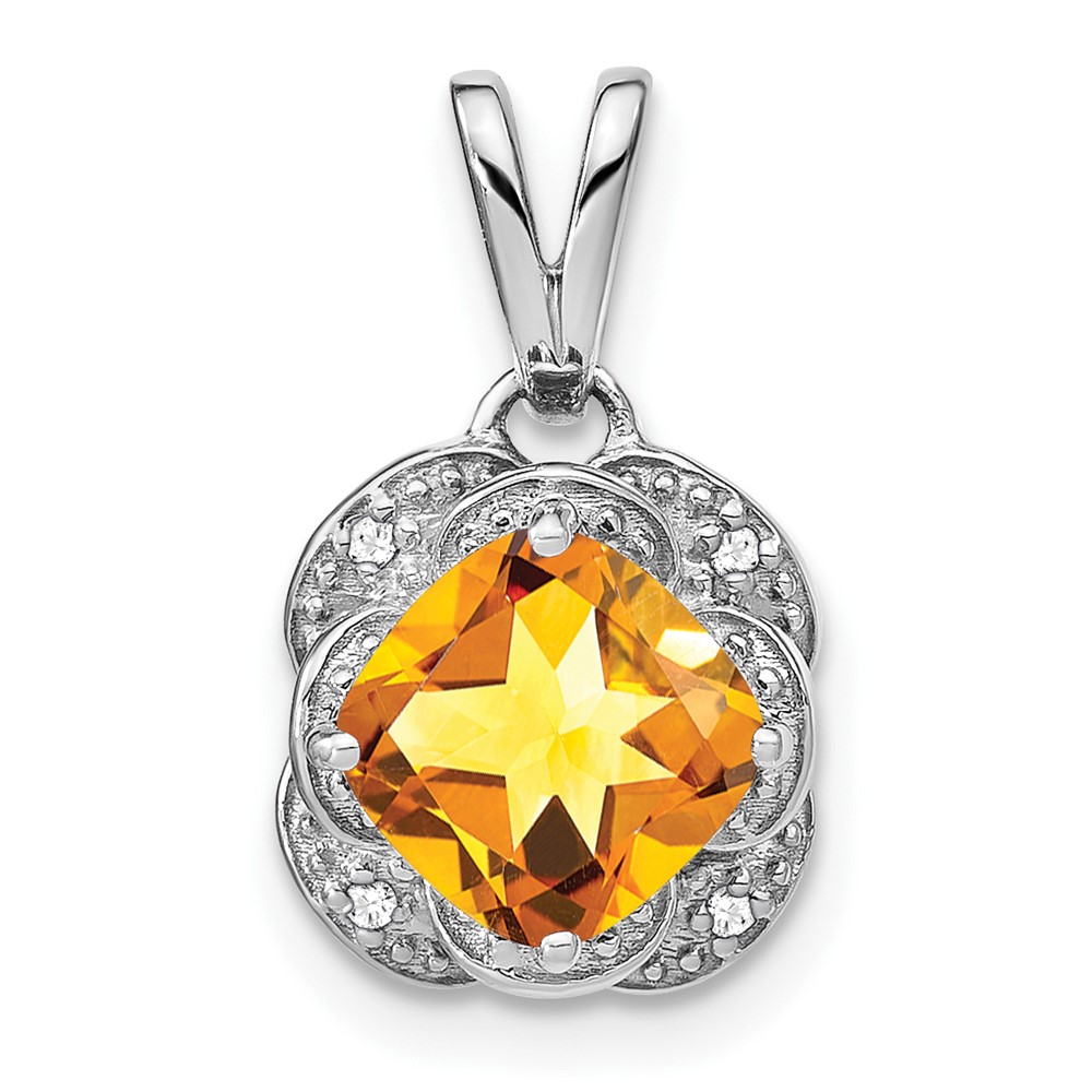 PM7037-CI-002-WA.jpg 14k White Gold 7mm Cushion Citrine and Diamond Pendant - Image 1