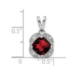 14k White Gold 7mm Cushion Garnet and Diamond Pendant - Image 3