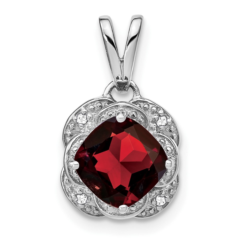 PM7037-GA-002-WA.jpg 14k White Gold 7mm Cushion Garnet and Diamond Pendant - Image 1