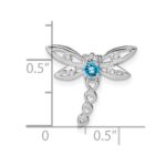 14k White Gold Blue Topaz and Diamond Dragonfly Chain Slide - Image 3