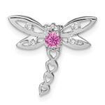14k White Gold Lab Created Pink Sapphire and Diamond Dragonfly Chain Slide