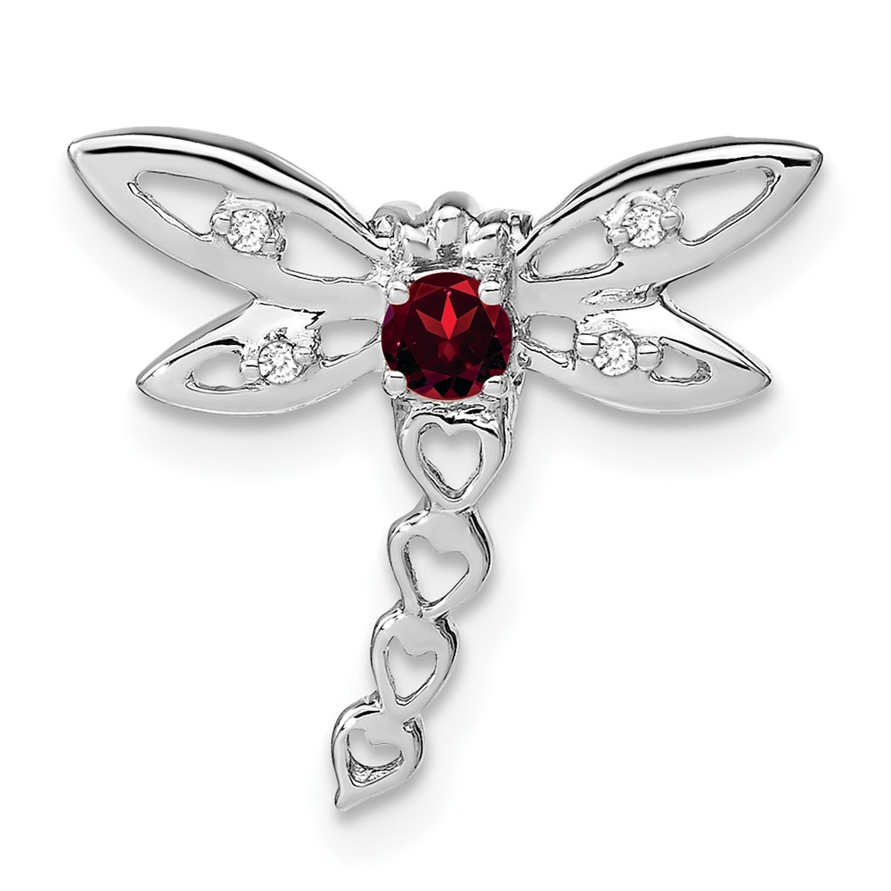PM7039-GA-002-WA.jpg 14k White Gold Garnet and Diamond Dragonfly Chain Slide - Image 1