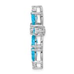 14k White Gold 6x4mm Pear Blue Topaz and Diamond Cross Chain Slide - Image 2