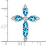14k White Gold 6x4mm Pear Blue Topaz and Diamond Cross Chain Slide - Image 3