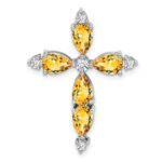 14k White Gold 6x4mm Pear Citrine and Diamond Cross Chain Slide