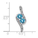 14k White Gold 2-Stone Round Blue Topaz and Diamond Chain Slide - Image 3