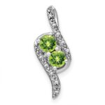 14k White Gold 2-Stone Round Peridot and Diamond Chain Slide