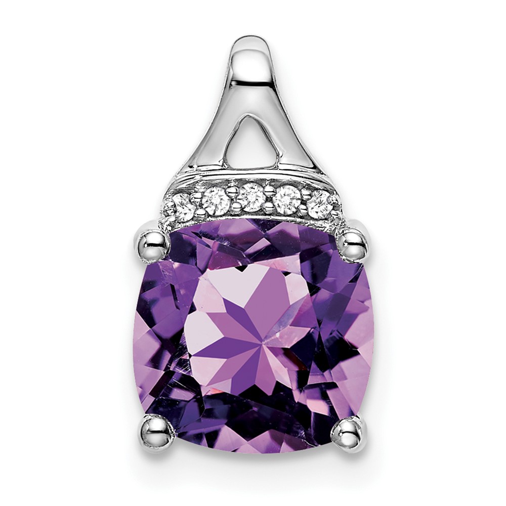 PM7043-AM-002-WA.jpg 14k White Gold 8mm Cushion Amethyst and Diamond Chain Slide - Image 1