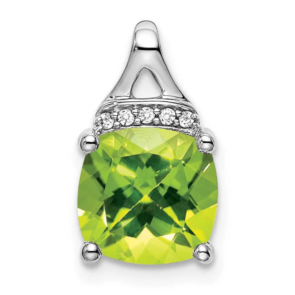 PM7043-PE-002-WA.jpg 14k White Gold 8mm Cushion Peridot and Diamond Chain Slide - Image 1