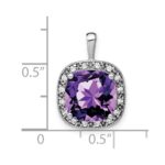14k White Gold 10mm Cushion Amethyst and Diamond Halo Pendant - Image 3