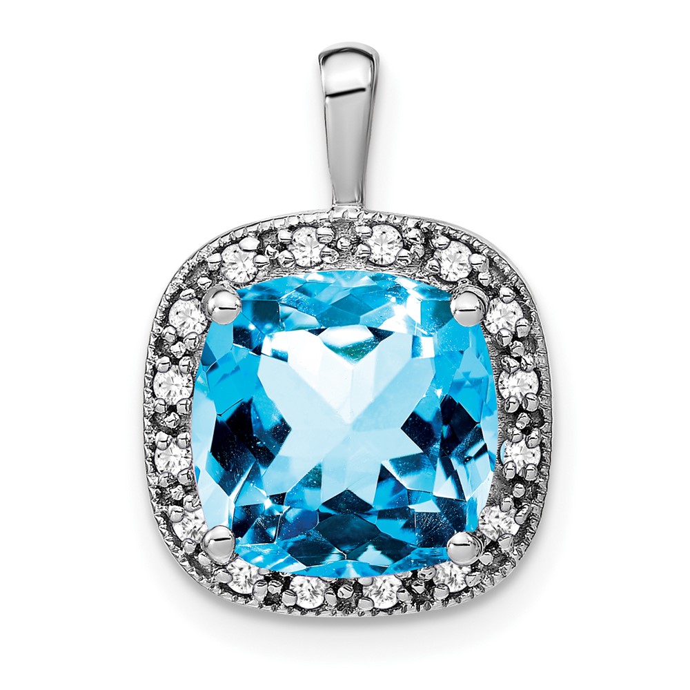 PM7044-BT-016-WA.jpg 14k White Gold 10mm Cushion Blue Topaz and Diamond Halo Pendant - Image 1