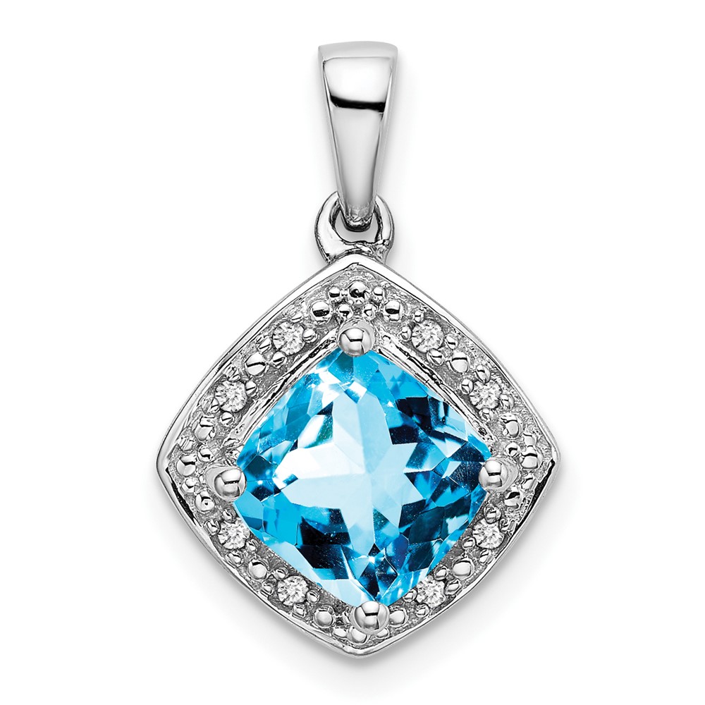 PM7045-BT-004-1WA.jpg 10k White Gold Cushion Blue Topaz and Diamond Pendant - Image 1