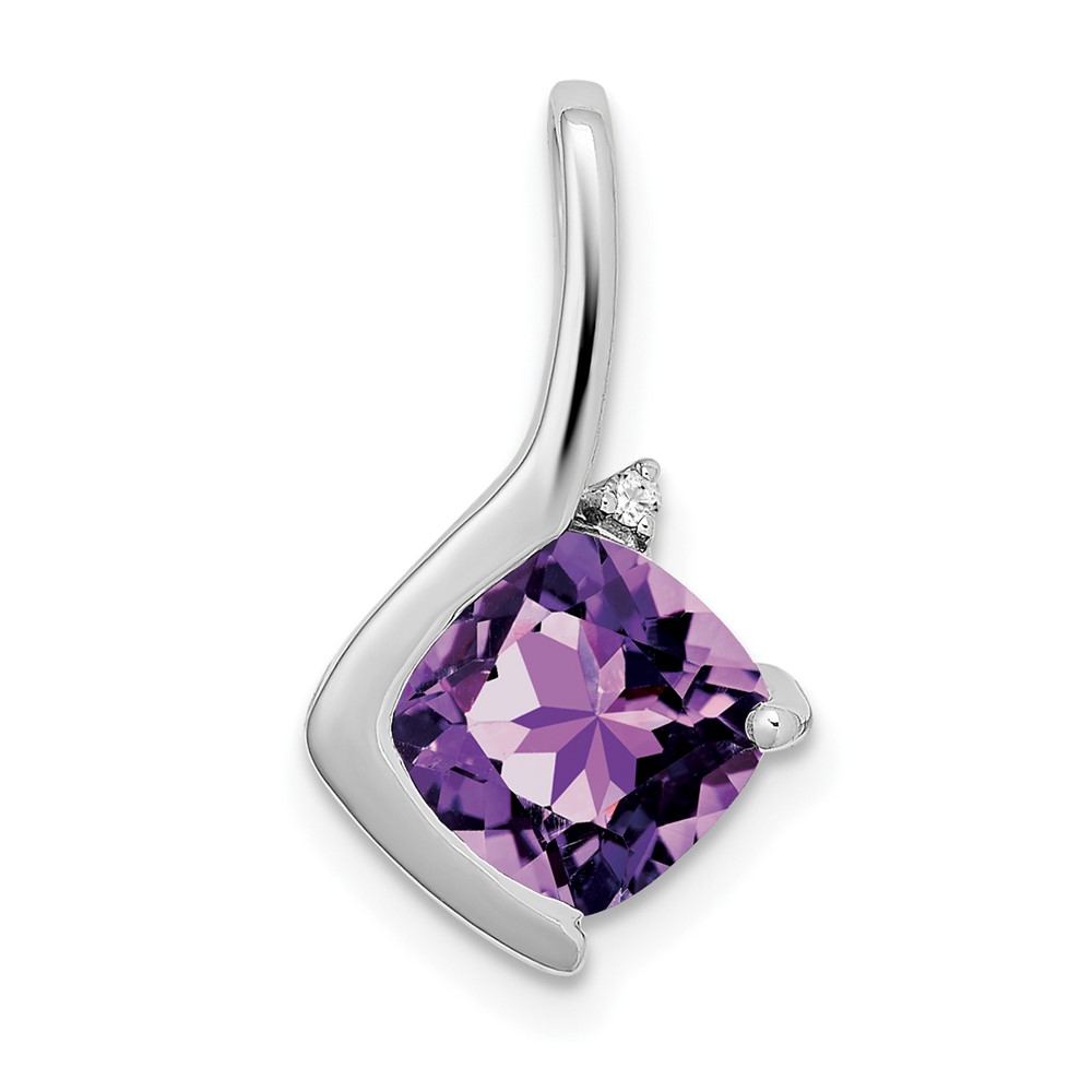 PM7046-AM-001-WA.jpg 14k White Gold 7mm Cushion Amethyst and Diamond Pendant - Image 1