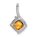14k White Gold 7mm Cushion Citrine and Diamond Pendant - Image 4