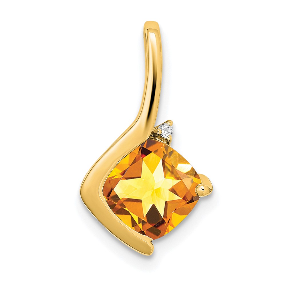 PM7046-CI-001-YA.jpg 14k 7mm Cushion Citrine and Diamond Pendant - Image 1