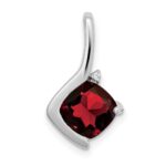 14k White Gold 7mm Cushion Garnet and Diamond Pendant