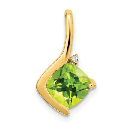 14k 7mm Cushion Peridot and Diamond Pendant