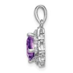 14k White Gold 7mm Cushion Amethyst and Diamond Scalloped Pendant - Image 2