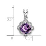 14k White Gold 7mm Cushion Amethyst and Diamond Scalloped Pendant - Image 3