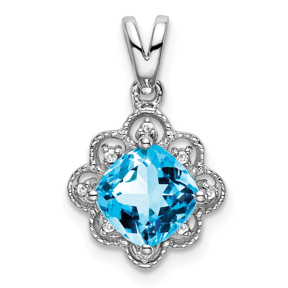 PM7047-BT-004-WA.jpg 14k White Gold 7mm Cushion Blue Topaz and Diamond Scalloped Pendant - Image 1