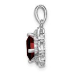 14k White Gold 7mm Cushion Garnet and Diamond Scalloped Pendant - Image 2