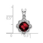14k White Gold 7mm Cushion Garnet and Diamond Scalloped Pendant - Image 3