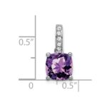 14k White Gold 8mm Cushion Amethyst and Diamond Pendant - Image 3