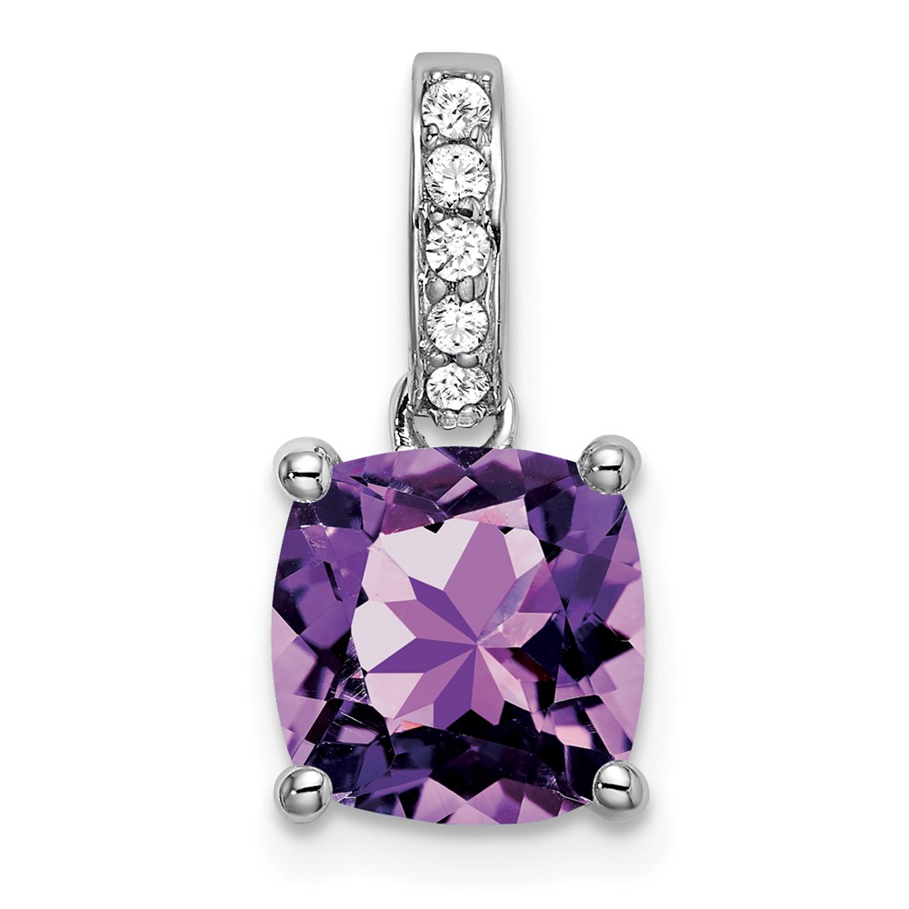 PM7048-AM-006-WA.jpg 14k White Gold 8mm Cushion Amethyst and Diamond Pendant - Image 1