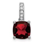 14k White Gold 8mm Cushion Garnet and Diamond Pendant