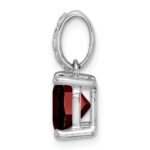 14k White Gold 8mm Cushion Garnet and Diamond Pendant - Image 2