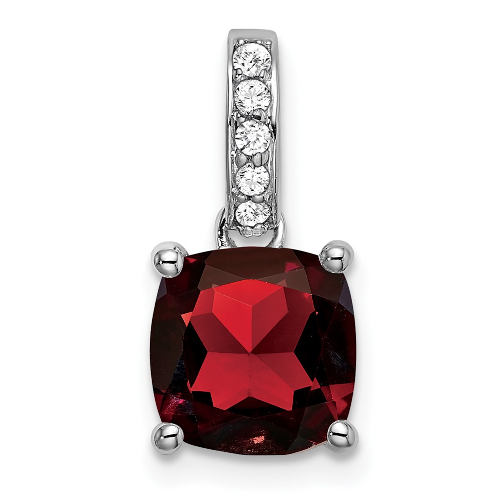 PM7048-GA-006-WA.jpg 14k White Gold 8mm Cushion Garnet and Diamond Pendant - Image 1