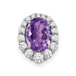 14k White Gold 8x6mm Oval Amethyst and Diamond Halo Chain Slide