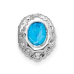 14k White Gold 8x6mm Oval Blue Topaz and Diamond Halo Chain Slide - Image 3