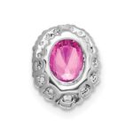 14k White Gold Oval Lab Created Pink Sapphire and Diamond Halo Chain Slide - Image 3