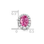 14k White Gold Oval Lab Created Pink Sapphire and Diamond Halo Chain Slide - Image 2