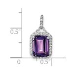 10k White Gold Emerald-cut Amethyst and Diamond Halo Pendant - Image 2