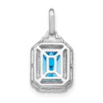 14k White Gold 9x7mm Emerald-cut Blue Topaz and Diamond Halo Pendant - Image 4